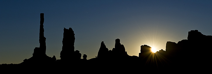 Breaking Sun at Totem Pole and Five Fingers, Monument Valley, AZ